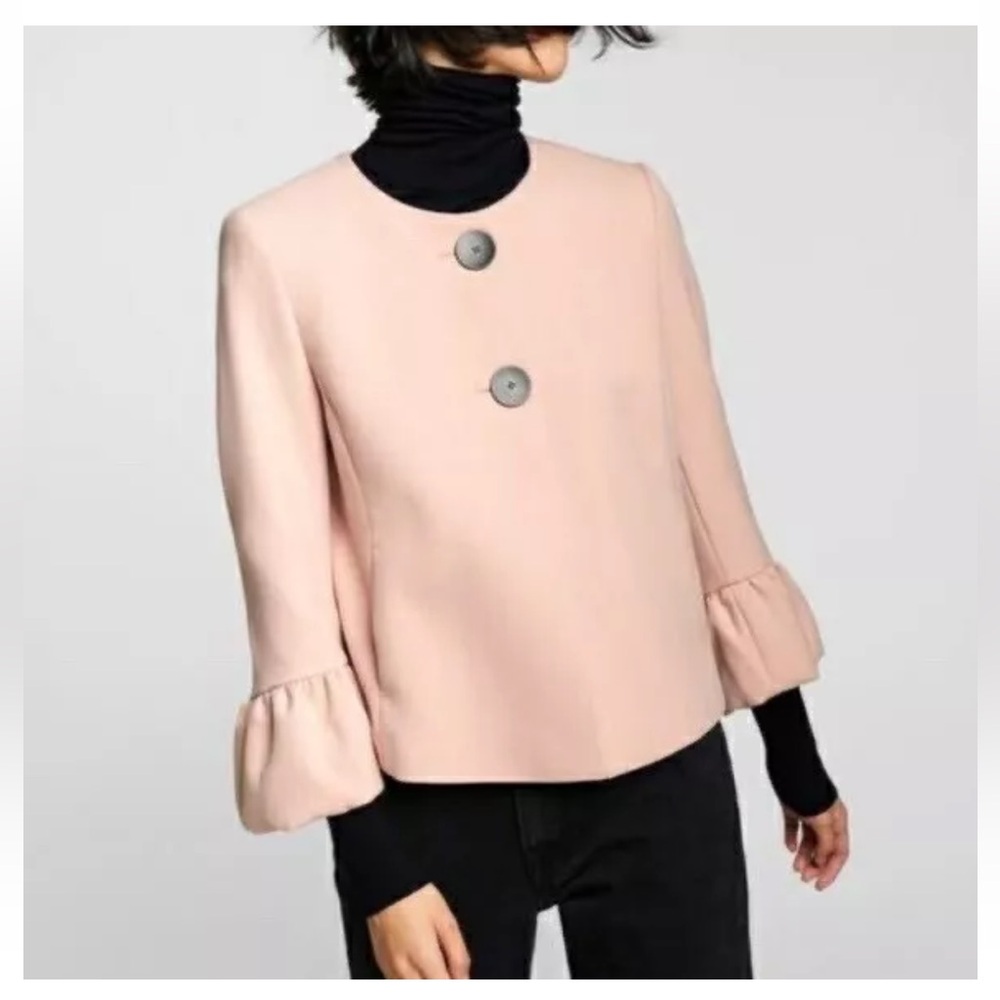 Zara Basic Light Pink Blush Blazer Jacket Ruffle … - image 2